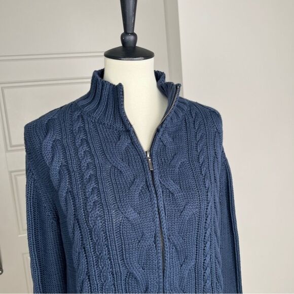 L.L. Bean Full Zip Cable Knit Sweater Chunky Cardigan Jacket 100% Cotton Sz XL - Picture 6 of 12